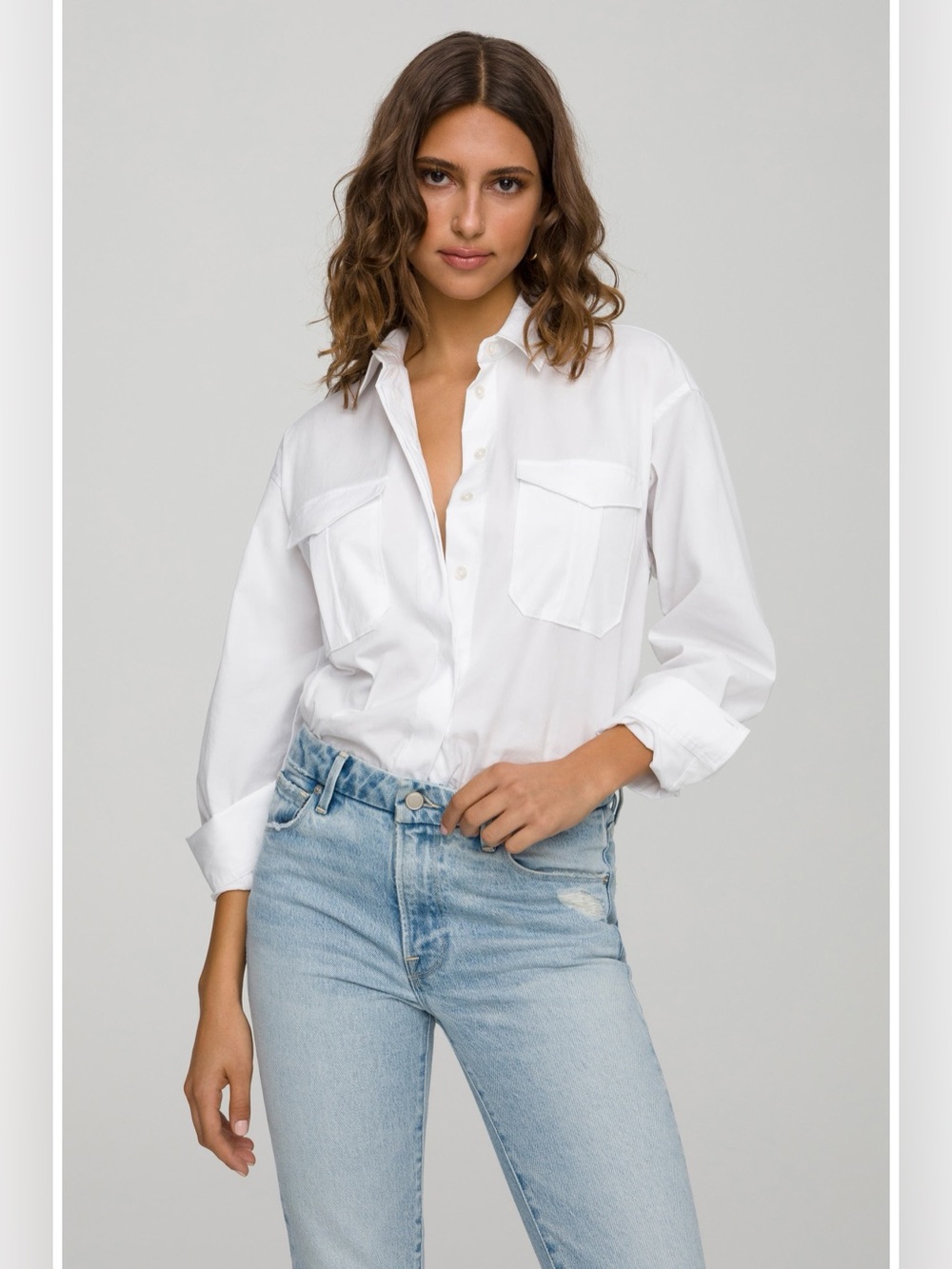 Good American The Good Shirt White Button Down Shirt Size Large